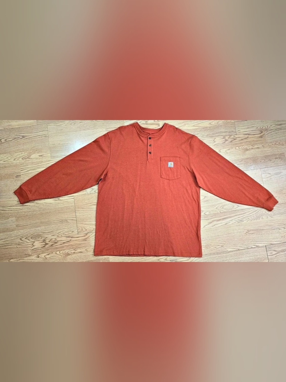 Carhartt Men's XL Rust Orange Long Sleeve Henley Shirt 3 Button Pocket Workwear